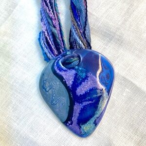 Ceramic Purple and Blue Pendant Necklace